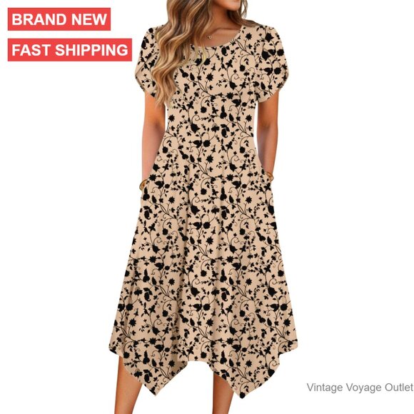 Dresses & Skirts - Summer Casual Dress Short Sleeve Loose Flowy Beach Midi Sundress with Pockets